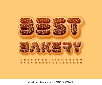 Vector business logo Best Bakery. Chocolate glazed Font. Sweet Alphabet Letters and Numbers set