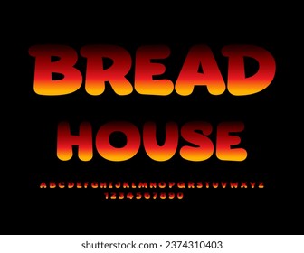 Vector business logo Bread House. Bright Flame Font. Unique Fire Alphabet Letters, Numbers and Symbols.