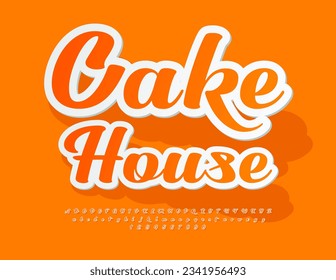 Vector business logo Cake House. Bright sticker Font. Decorative set of Alphabet Letters and Numbers