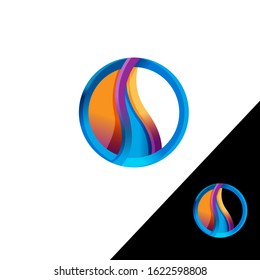 vector business logo concept illustration. Colored ring with abstract shapes. Positive geometric sign in optimism style. Design element.