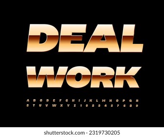 Vector business Logo Deal Work. Chic Golden Font. Modern Alphabet Letters and Numbers set