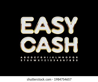 Vector business logo Easy Cash. Textured White and Gold Font. Elite Alphabet Letters and Numbers set