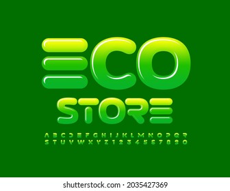 Vector business logo Eco Store. Green gradient Font. Abstract style Alphabet Letters and Numbers set