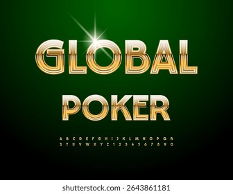 Logotipo de Vetor Business Global Poker. Fonte dourada exclusiva. Letras e Números Alfabetos Elegantes definidos.