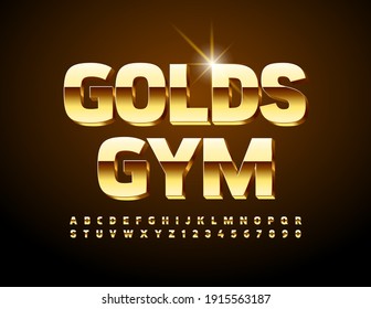 Vector Business Logo Golds Gym. Premium Shiny Font. Modern Elite Alphabet Letters And Numbers Set