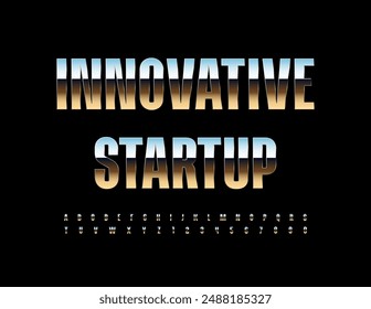 Vector business logo Innovative Startup. Reflective Metallic Font. Modern Alphabet Letters and Numbers set.