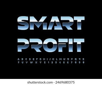 Logotipo de negocio de Vector Smart Profit. Fuente de estilo futurista. Conjunto de letras y números de plata únicos.