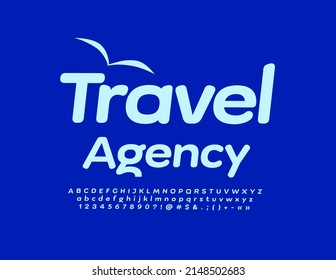 Vector business logo Travel Agency with stylish Blue Font. Elegant Alphabet Letters, Numbers and Symbols set