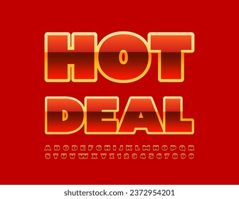 Vector business logotype Hot Deal. Bright Bold Font. Glossy Red Alphabet Letters and Numbers