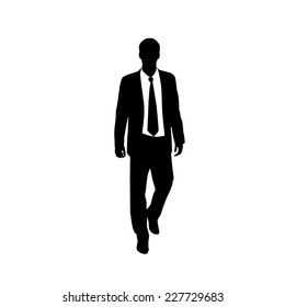 vector business man black silhouette walk step forward full length over white background wear suit and tie vector illustration