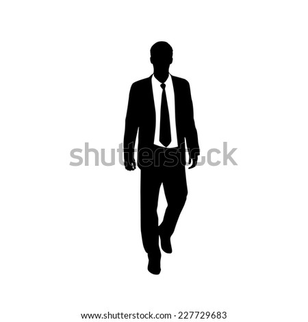 vector business man black silhouette walk step forward full length over white background wear suit and tie vector illustration