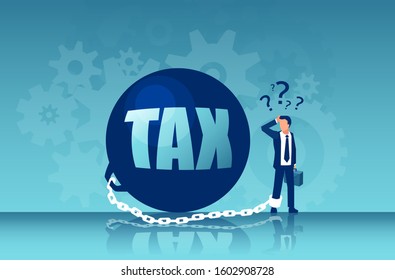 Vector of a business man chained to big heavy tax debt