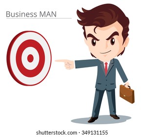 Vector of Business man character look so smart pointing graph go to success