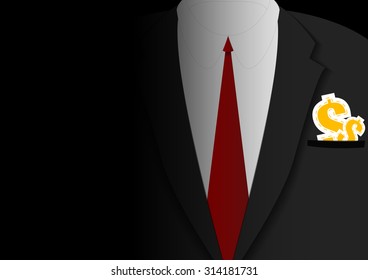 Vector : Business man with dollars in black suit and red tie