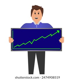 Vector business man
Illustration of a man holding a growth graph sign
Vector image of a male businessman holding a sign