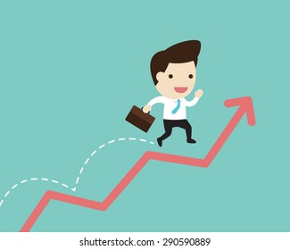 vector business man jump over growing chart in flat design