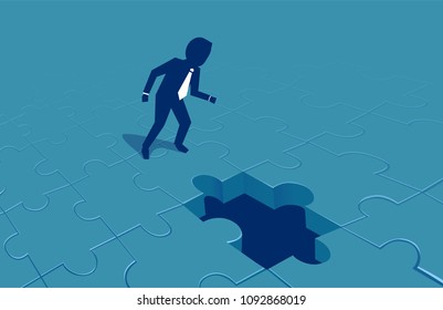 Vector of a business man looking at a missing puzzle 