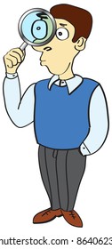 vector business man with a magnifier in hand