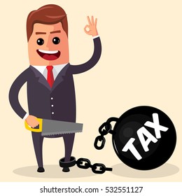 Vector business man or manager cutting Tax burden ,  concept -  illustration