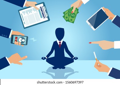 Vector of a business man meditating doing yoga to relieve stress of demanding corporate life