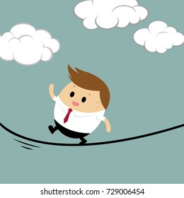 Vector of Business Man on a Wire. Business concept for Risk Management 