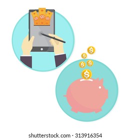 vector of business man saving money in piggy bank online
