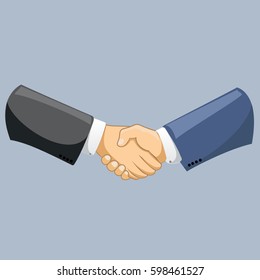 Vector business man shaking hands. Strong and firm handshake clap. Modern flat style vector illustration isolated