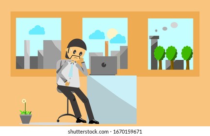 Vector business man Sitting and working in the office