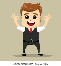 Vector business man smile and shows OK hand sign.