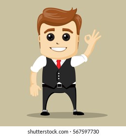 Vector business man smile and shows OK hand sign.