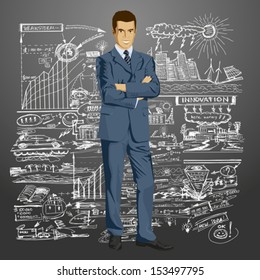Hombre de negocios vectores con traje de manos dobladas. Todas las capas están bien organizadas y son fáciles de editar