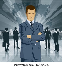 Vector business man in suit with folded hands. All layers well organized and easy to edit