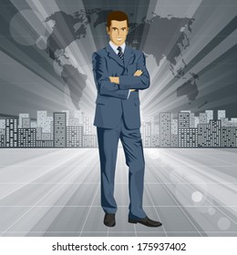 Vector business man in suit with folded hands. All layers well organized and easy to edit