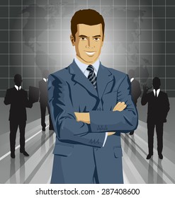 Hombre de negocios vectores con traje de manos dobladas. Todas las capas están bien organizadas y son fáciles de editar
