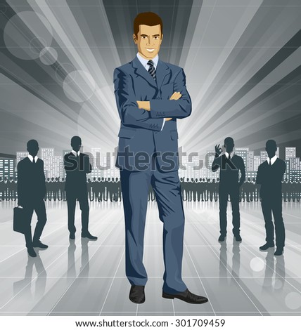 Vector business man in suit with folded hands. All layers well organized and easy to edit