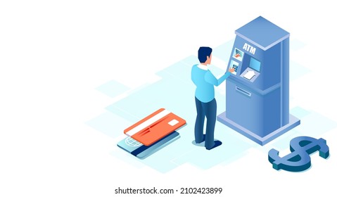 Vector of a business man using ATM machine withdrawing cash