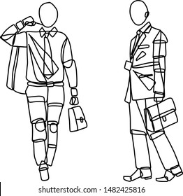  vector Business man walking sketch minimalism on  white background