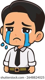 Vector business man in white shirt sad and crying. cute stylish sticker