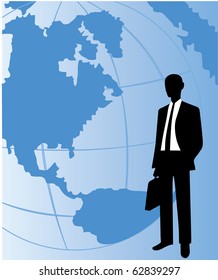 Vector of business man with world map