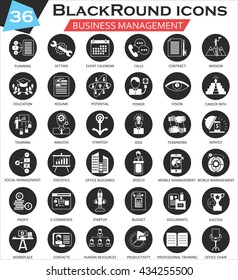 Vector Business management circle white black icon set. Ultra modern icon design for web. 