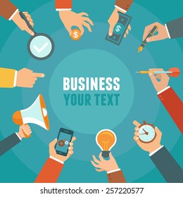 Vector business and management concept in flat style - banner with copy space for text with businessman hands