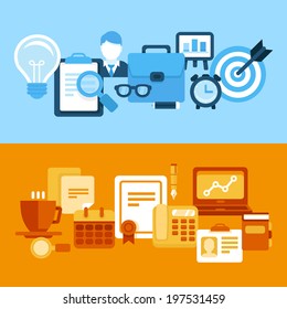 Vector business and management illustrations in flat style - header and banners
