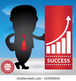 Vector : Business Management or Business Solution Concept Present By Businessman and The Success Banner With Business Growth Graph in Blue Sky Background