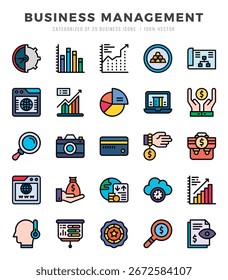 Vector Business Management types icon set in Lineal Color style. vector illustration.