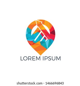 Vector business and map pointer logo design. Money and gps locator symbol or icon. Unique cash and 