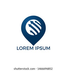 Vector business and map pointer logo design. Money and gps locator symbol or icon.