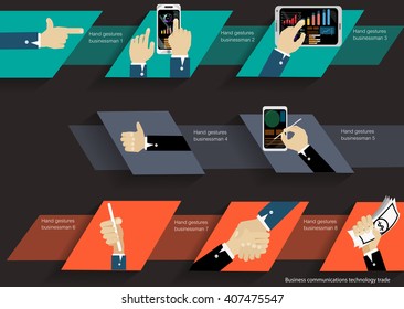 Vector Business marketing communications using a mobile tablet and a handshake agreement on trade and investment contacts  flat design