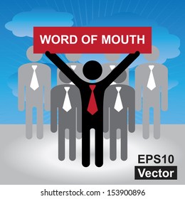 Vector : Business or Marketing Concept Present By Group of Businessman With Red Word of Mouth Sign on Hand in Blue Sky Background