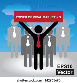 Vector : Business, Marketing or Financial Concept Present By Group of Businessman With Red Power of Viral Marketing Sign in Blue Sky Background