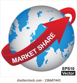 Vector : Business, Marketing or Idea Solution Concept Present By Blue Earth With Red Market Share Arrow Around  Isolated on White Background